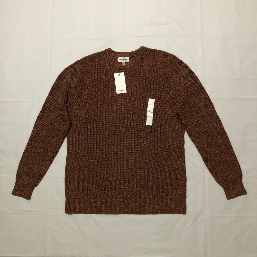NWT Goodfellow & Co Men’s Long Sleeve Textured Crewneck Brown Marl Sweater L